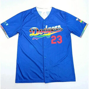 Dodgers Size XL Men's Blue Short Sleeve #23 L.A. Pride Polyester Baseball Jersey